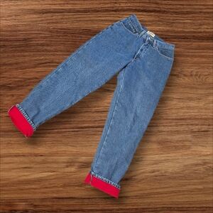 L.L. Bean Blue Red Cotton Flannel Lined Relaxed Jeans
